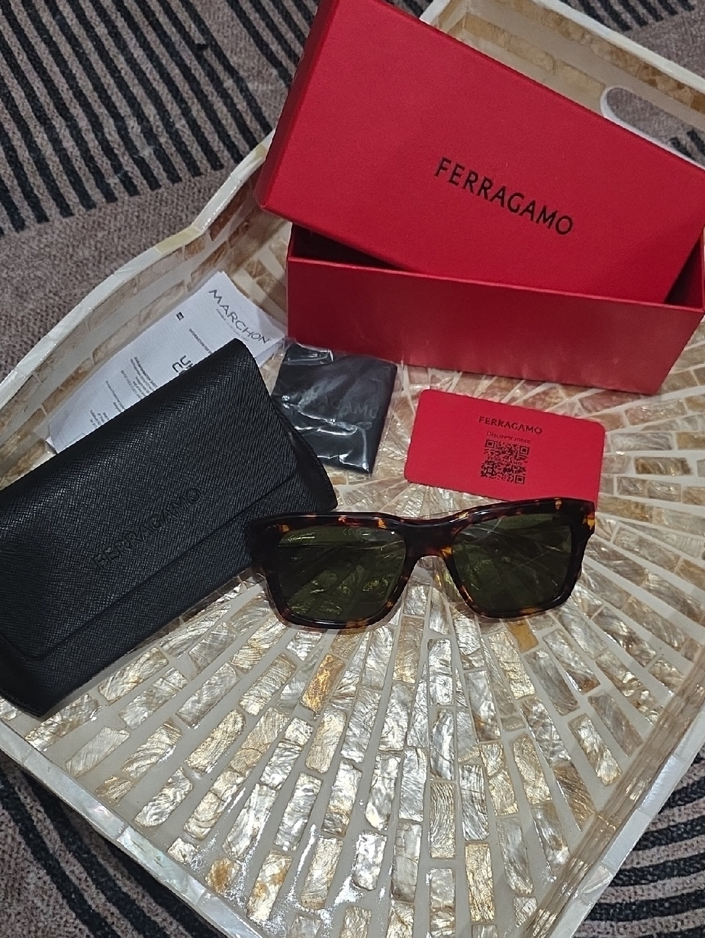 Salvatore Ferragamo Tortoiseshell Sunglasses with Green Lenses